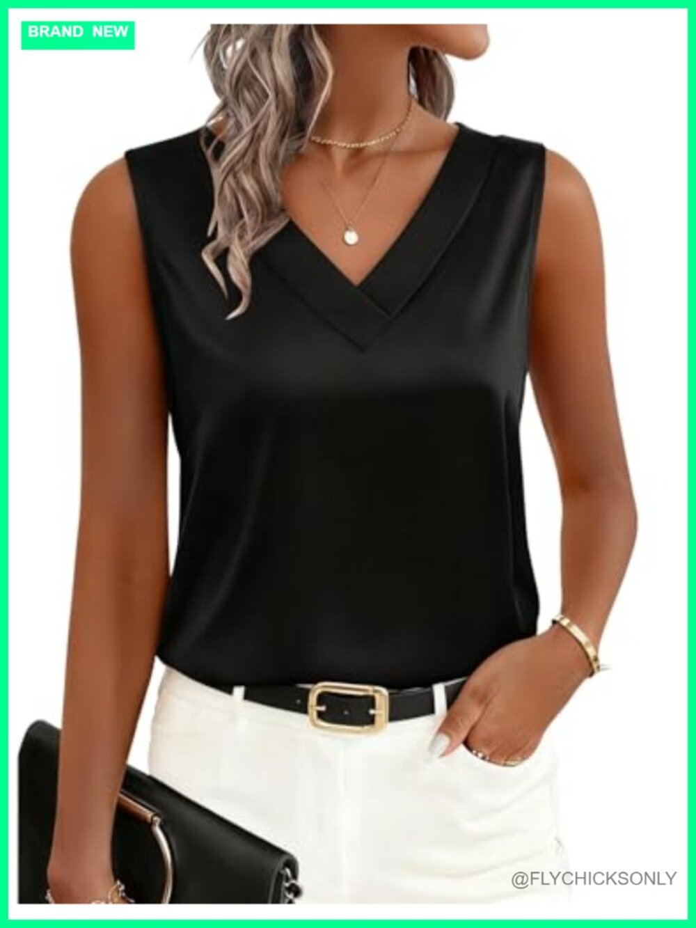 Silk Satin Tank Top Sleeveless V Neck Dressy Work Blouse Business Shirt